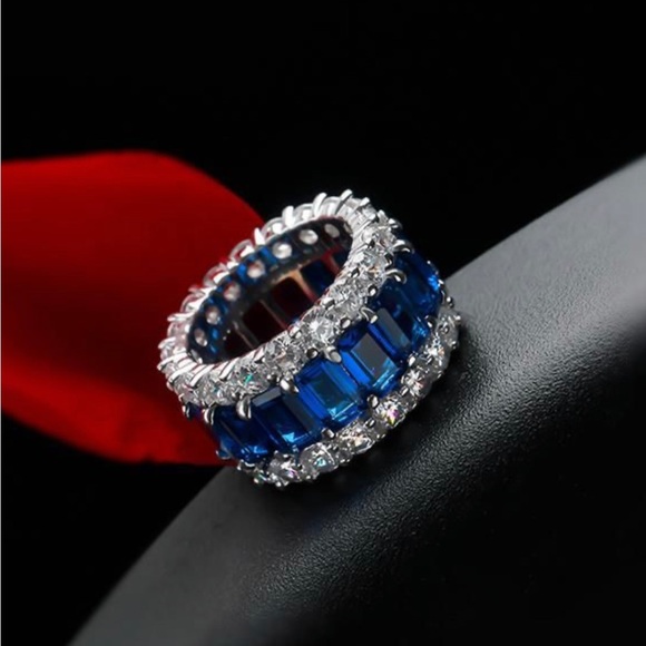 Italo Blue Sapphire Eternity Wedding Band For Women Anniversary Ring - Picture 5 of 11